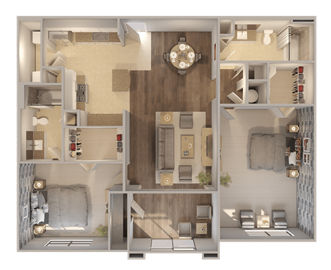 Floor plan for 2 beds, 2 baths, 1276 sqft
